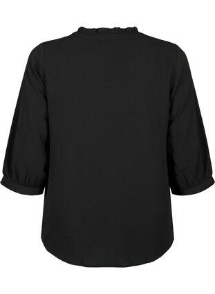 Bluzka koszulowa z rekawami 3/4 i kolnierzem z falbanami, Black, Packshot image number 1