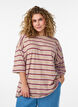 T-shirt w rozmiarze oversize z paskami i rekawami 1/2, Beżowy, Model image number 0