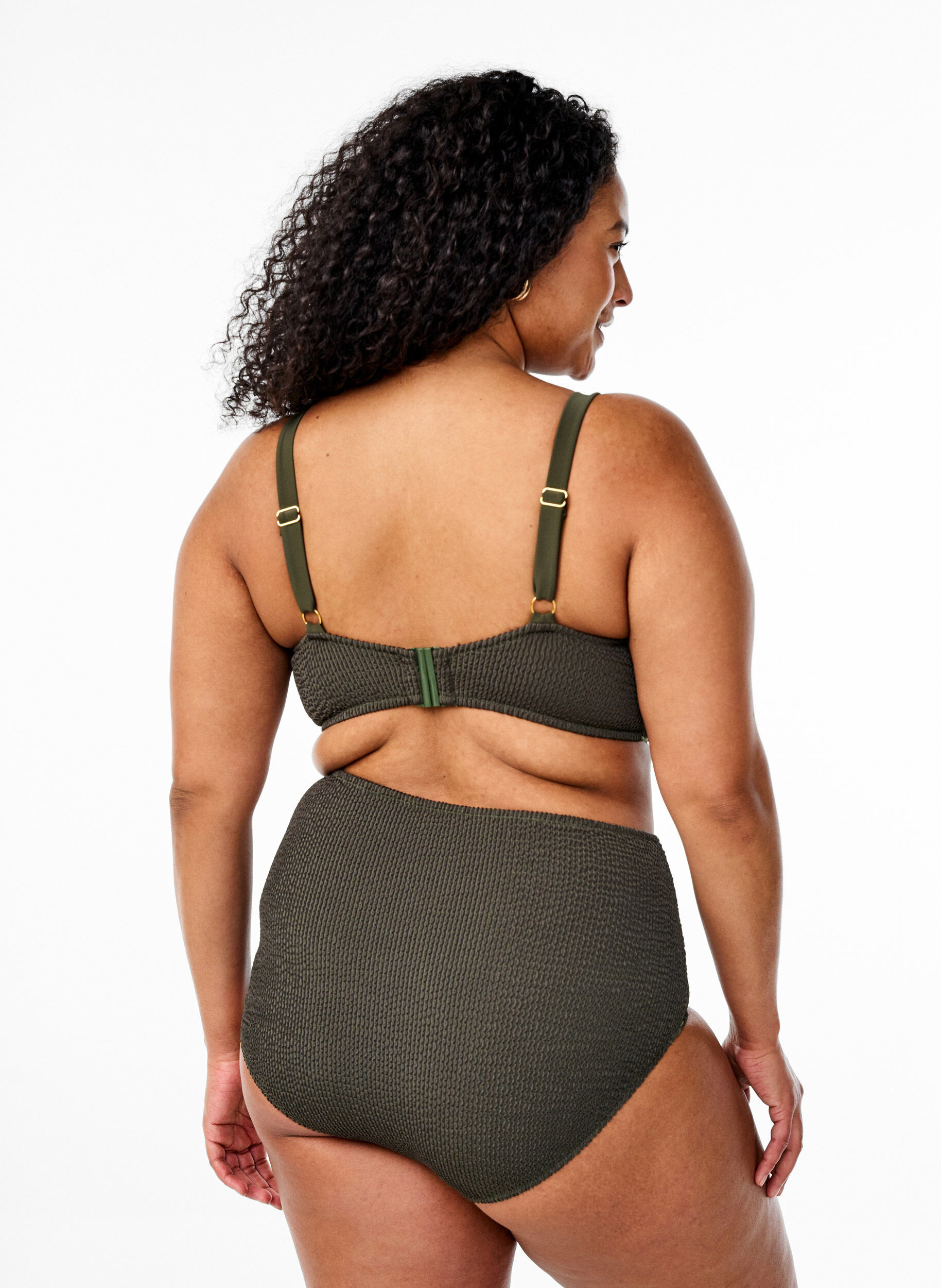 Zizzi D&oacute;l bikini z faktura i wysoka talia, Zielony, Model image number 1