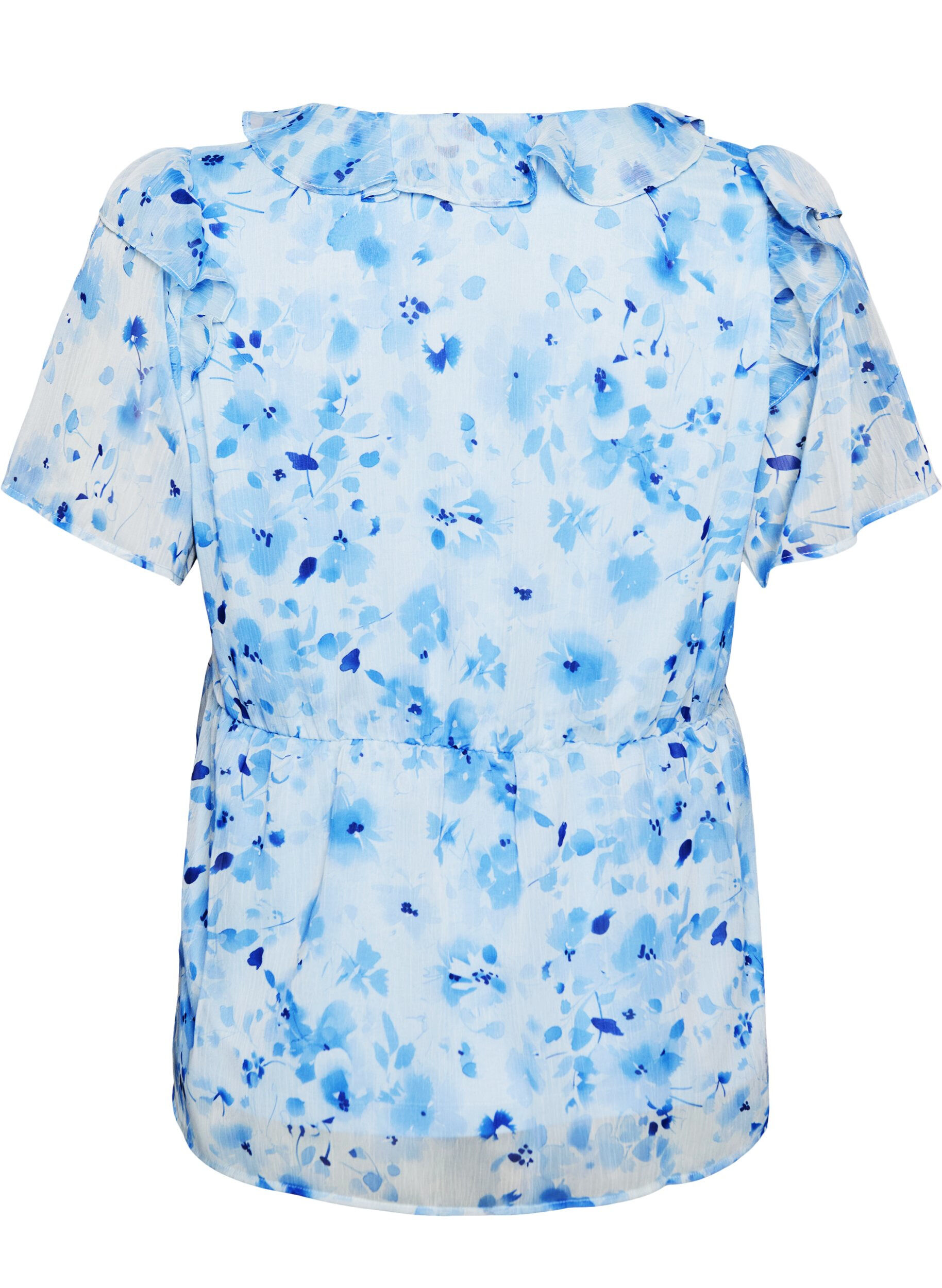 ZizziBluzka z kwiatowym wzorem, z falbanka na kolnierzu i efektem peplum, Niebieskie, Packshot image number 1