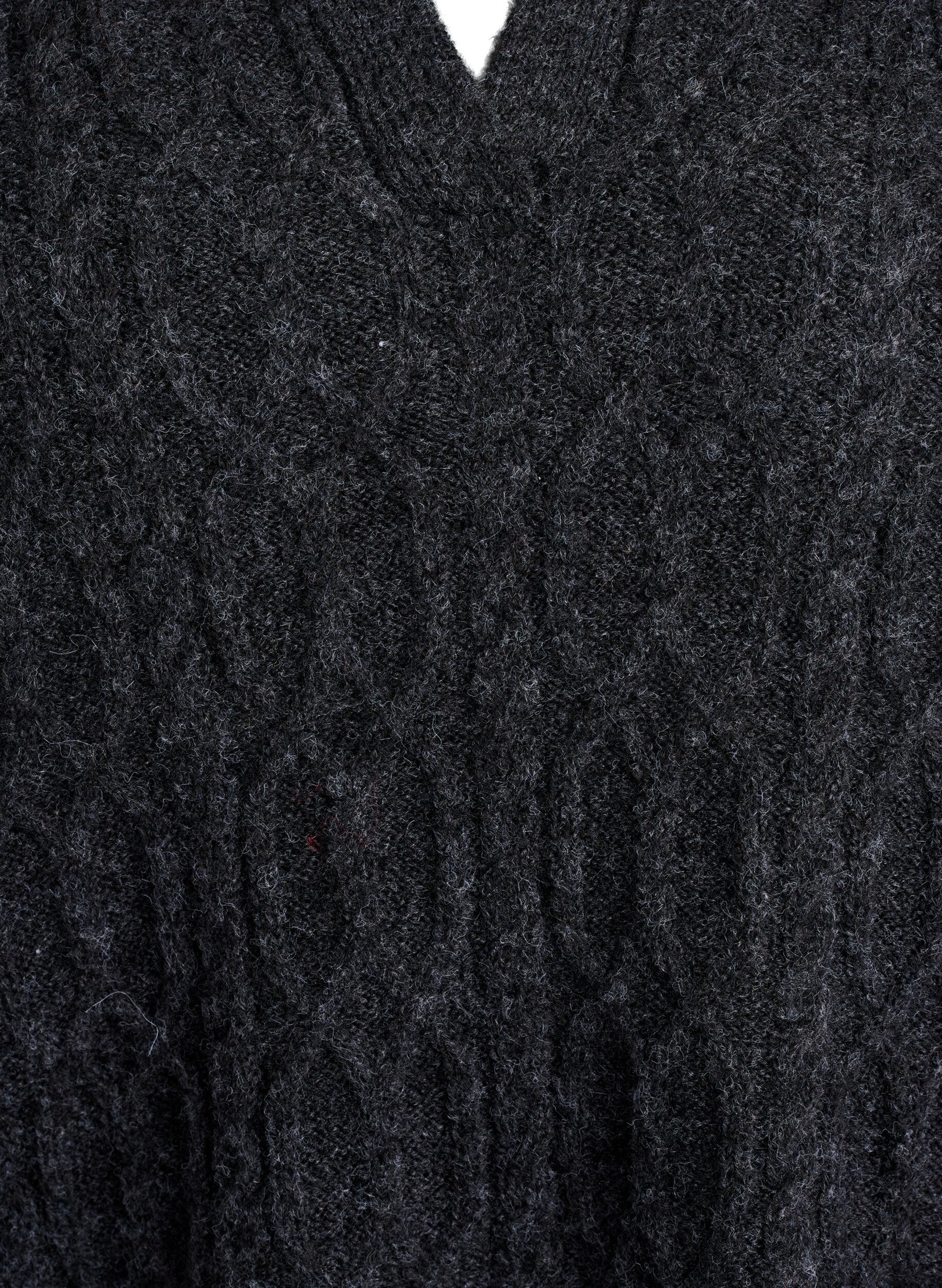 Zizzi Sweter ze splotem warkoczowym i kolnierzykiem polo, Ciemnoszary, Packshot image number 2