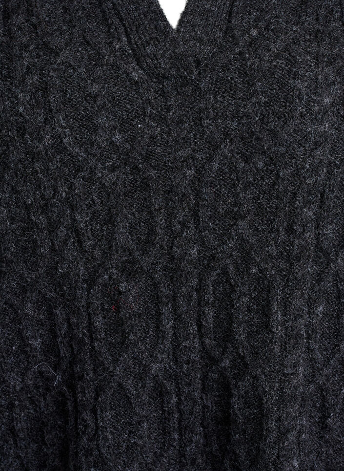 Sweter ze splotem warkoczowym i kolnierzykiem polo, Ciemnoszary, Packshot image number 2