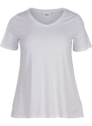 Koszulka typu basic z dekoltem w serek, Bright White, Packshot image number 0