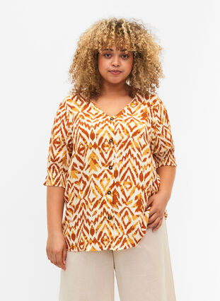 Wiskozowa bluzka z guzikami, Amber Green Tribe, Model image number 0