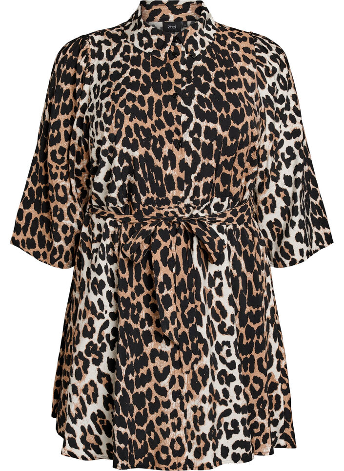 Tunika w krate z pasem do wiazania i rekawami 3/4, Brązowy, Packshot image number 0