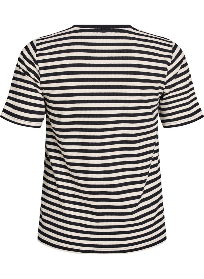 T-shirt w paski o prazkowanej fakturze, Czarne, Packshot image number 1