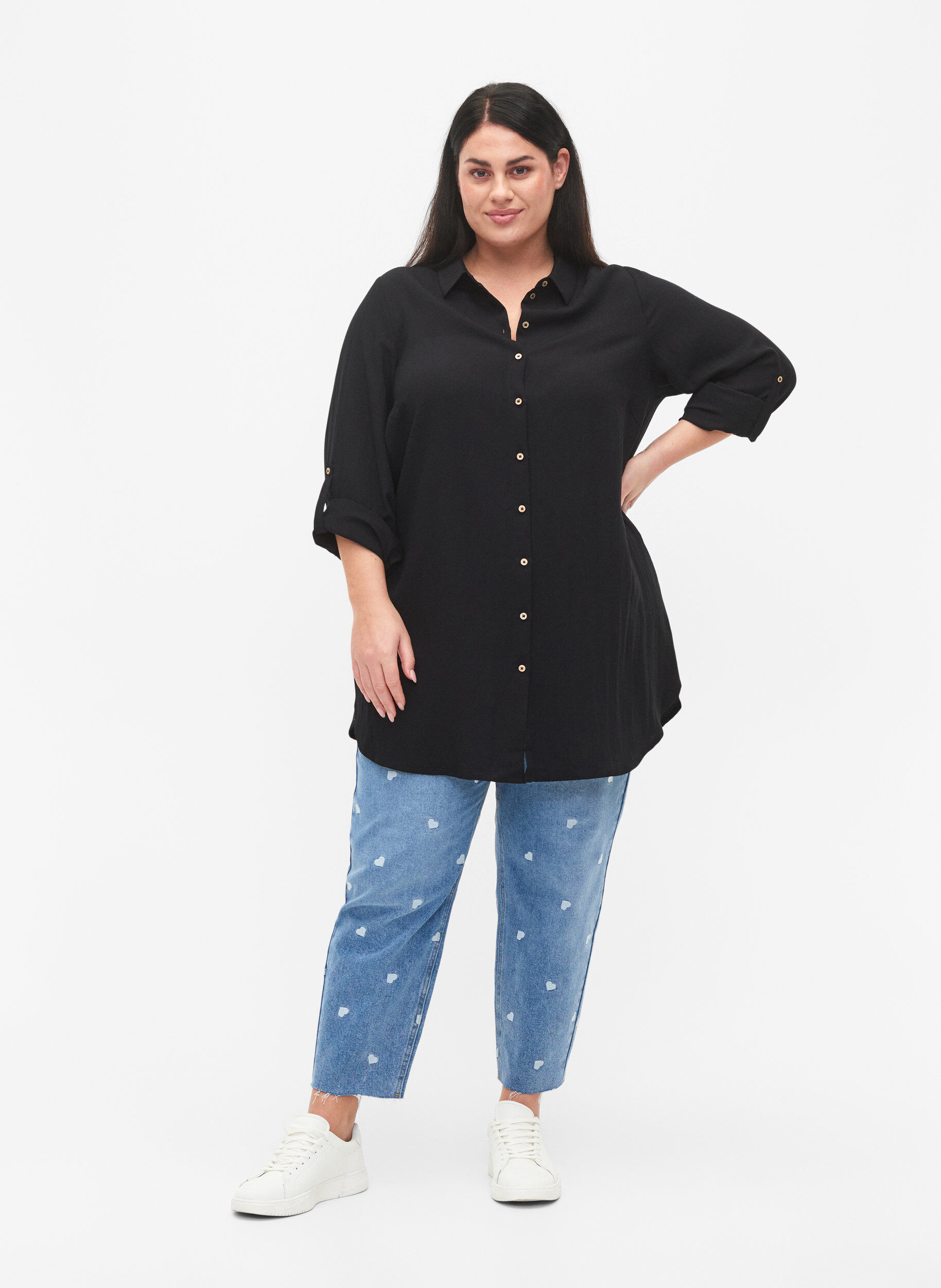 Zizzi Long plain viscose shirt, Black, Model image number 2