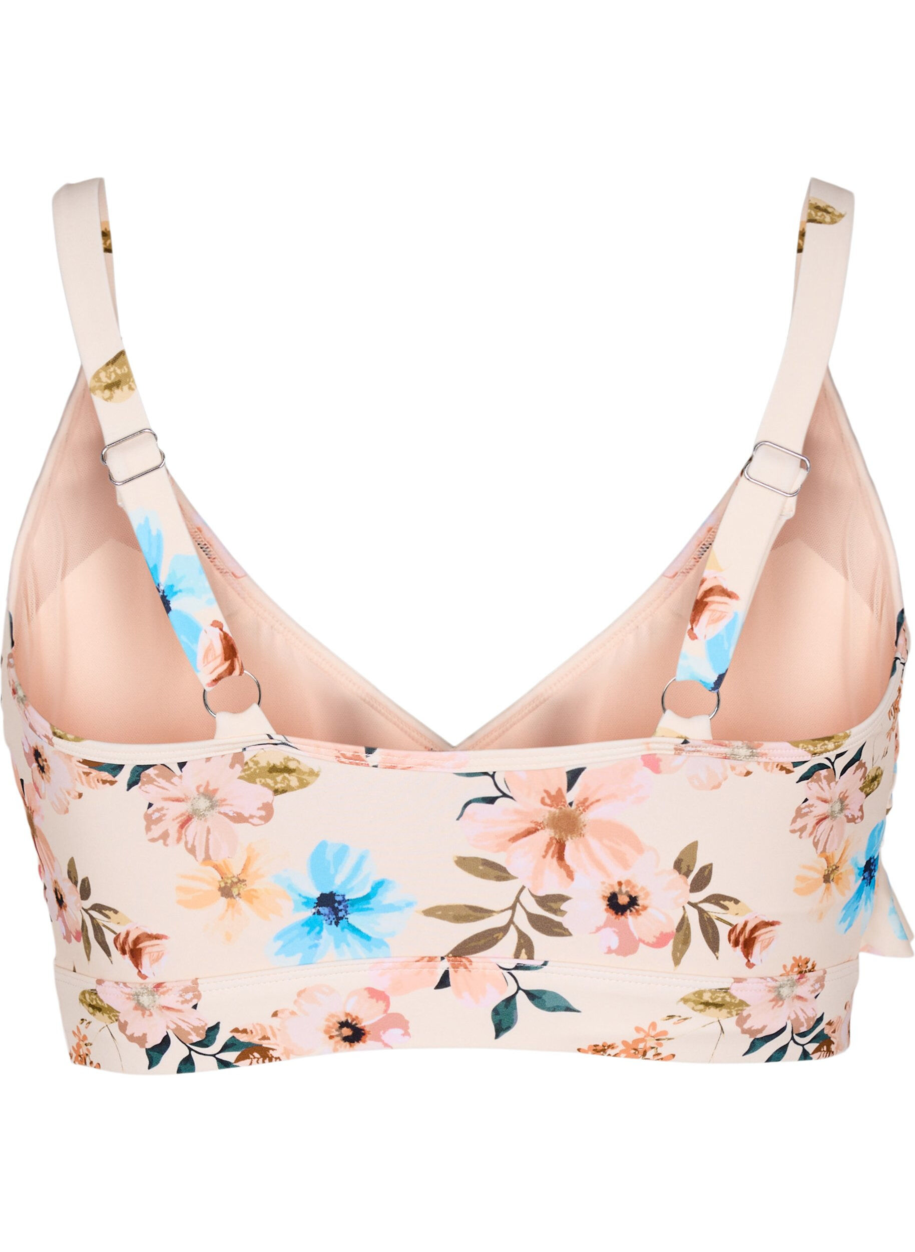 ZizziKwiatowy stanik bikini z falbankami, Beżowy, Packshot image number 1
