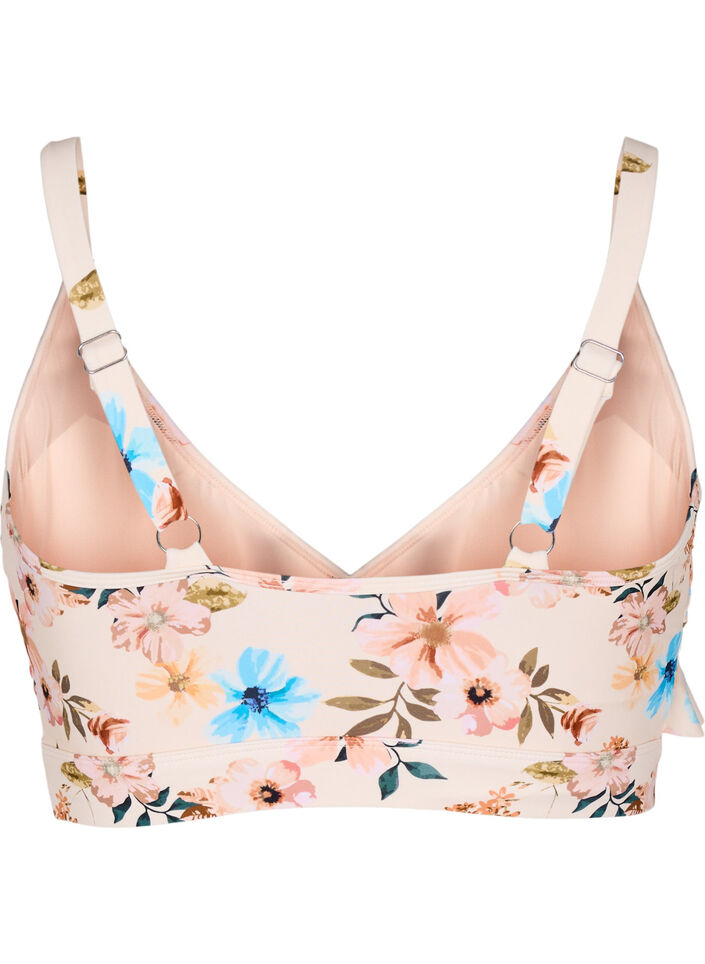 Kwiatowy stanik bikini z falbankami, Beżowy, Packshot image number 1