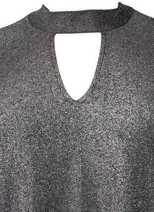 Brokatowa bluzka z dlugimi rekawami, okraglym dekoltem i detalami w serek, Black Silver, Packshot image number 2
