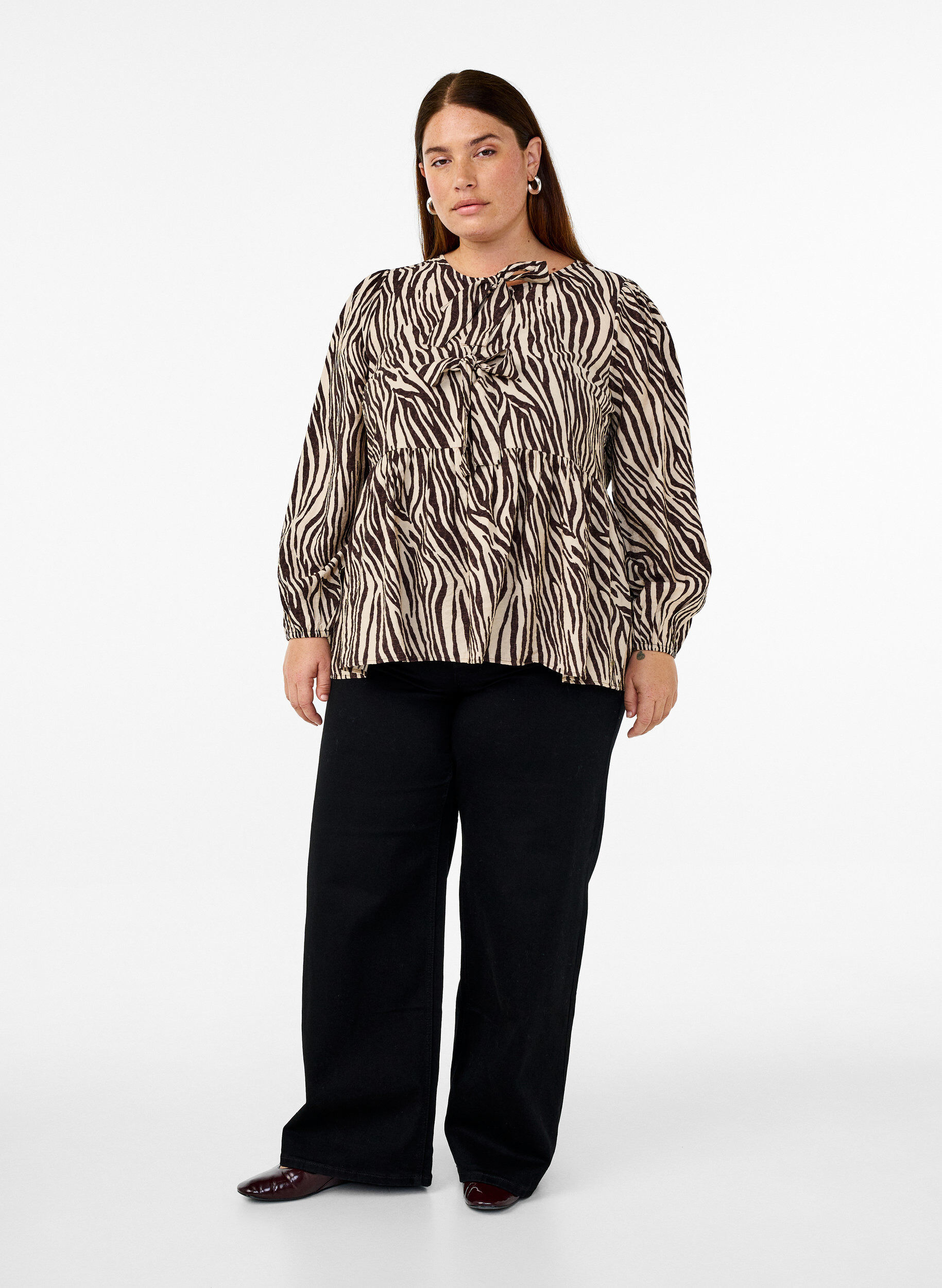 Zizzi Bluzka z baskinka z wiazaniem i nadrukiem w zebre, Brązowy, Model image number 1