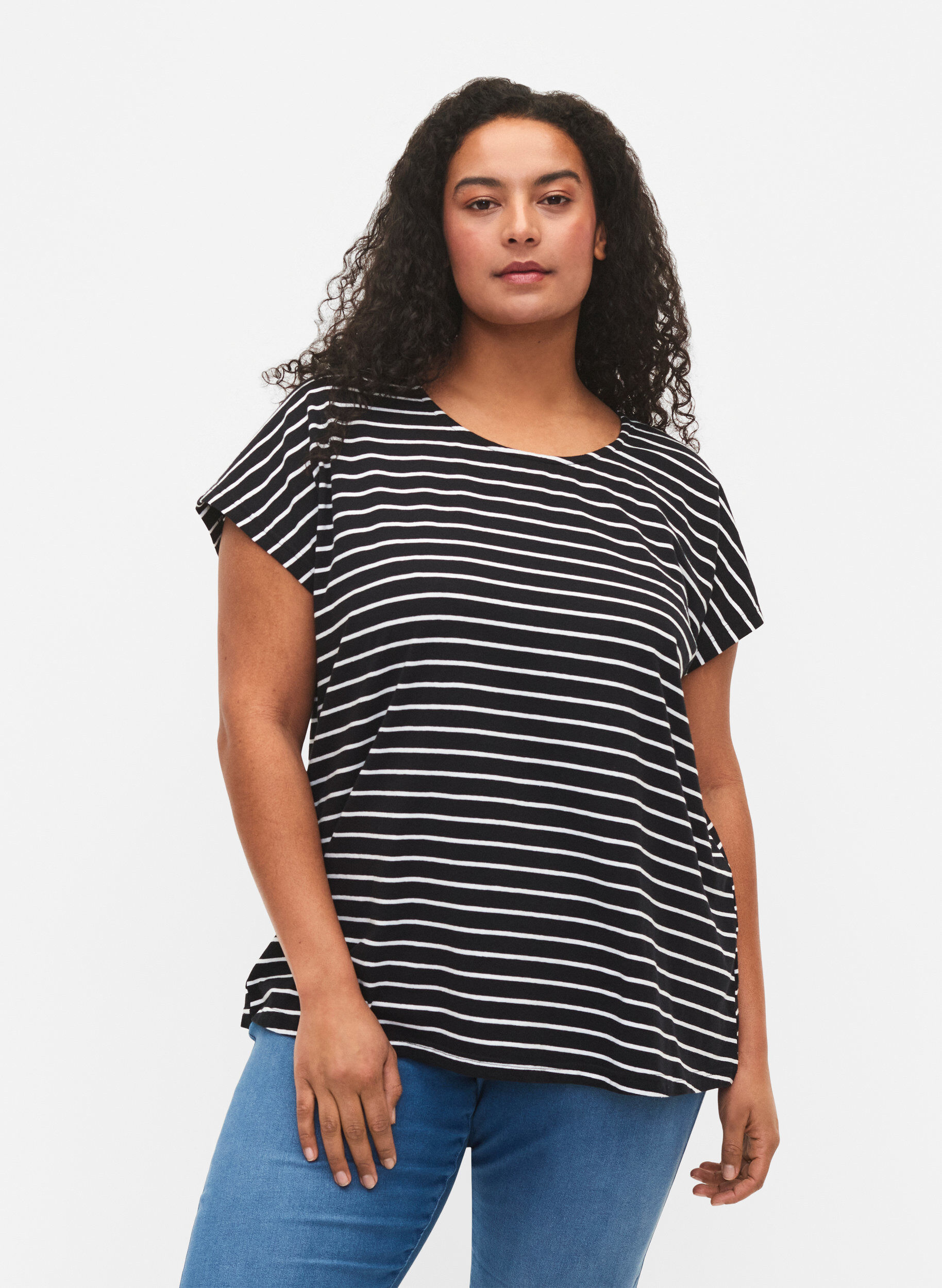ZizziBawelniana koszulka w paski, Black W. Stripe, Model image number 0