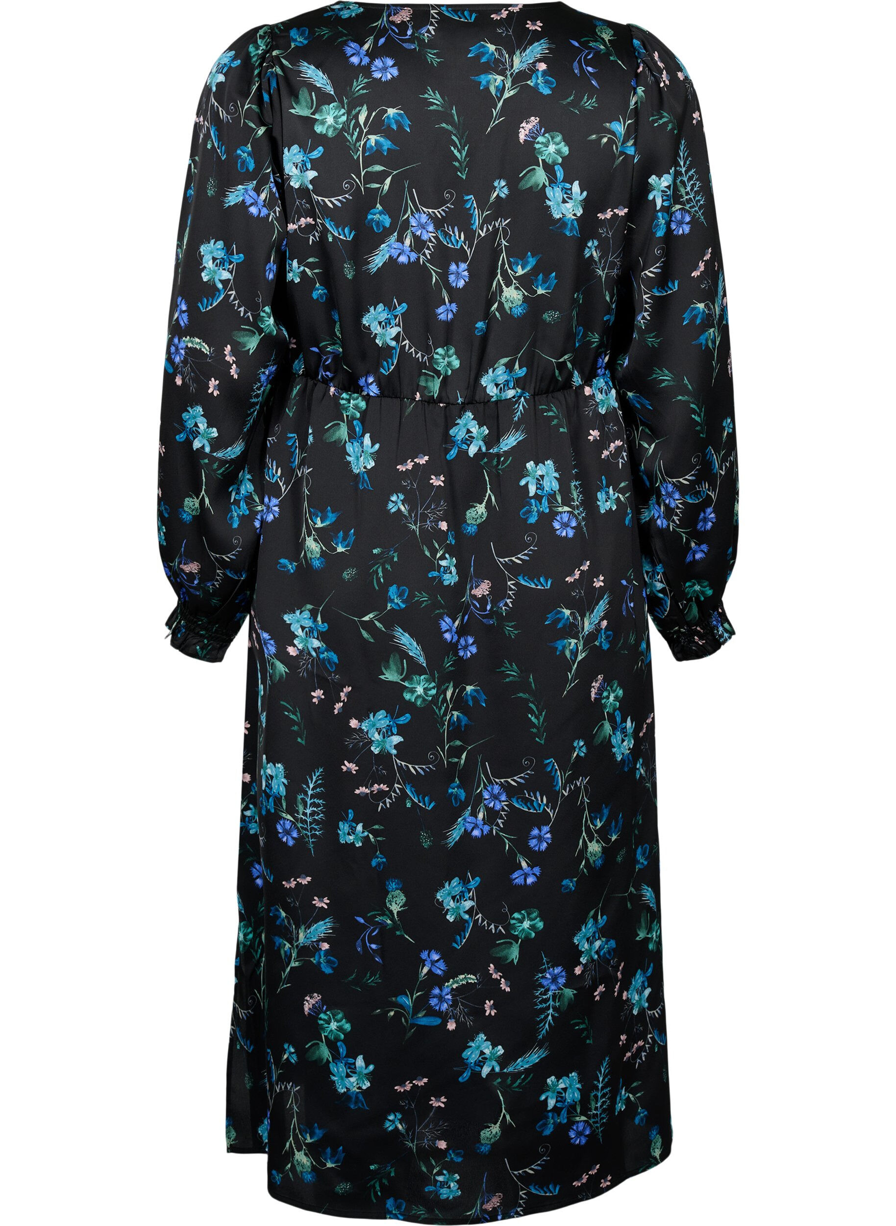 ZizziKwiecista sukienka midi z dlugimi rekawami, Blue Flower AOP, Packshot image number 1