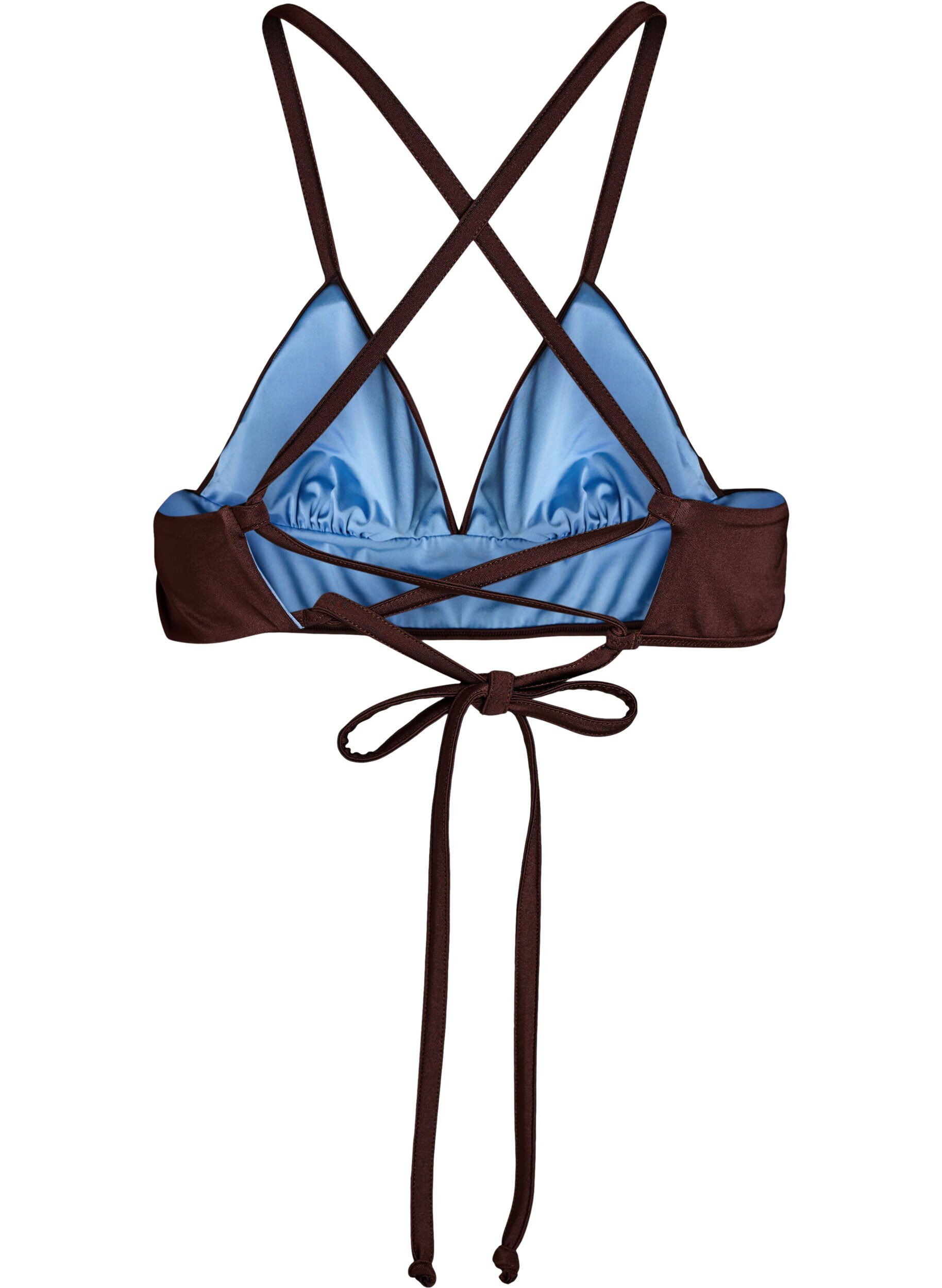 Zizzi Dwustronny bikini top z dekoltem V i krzyzowanymi ramiaczkami, Brązowy, Packshot image number 1