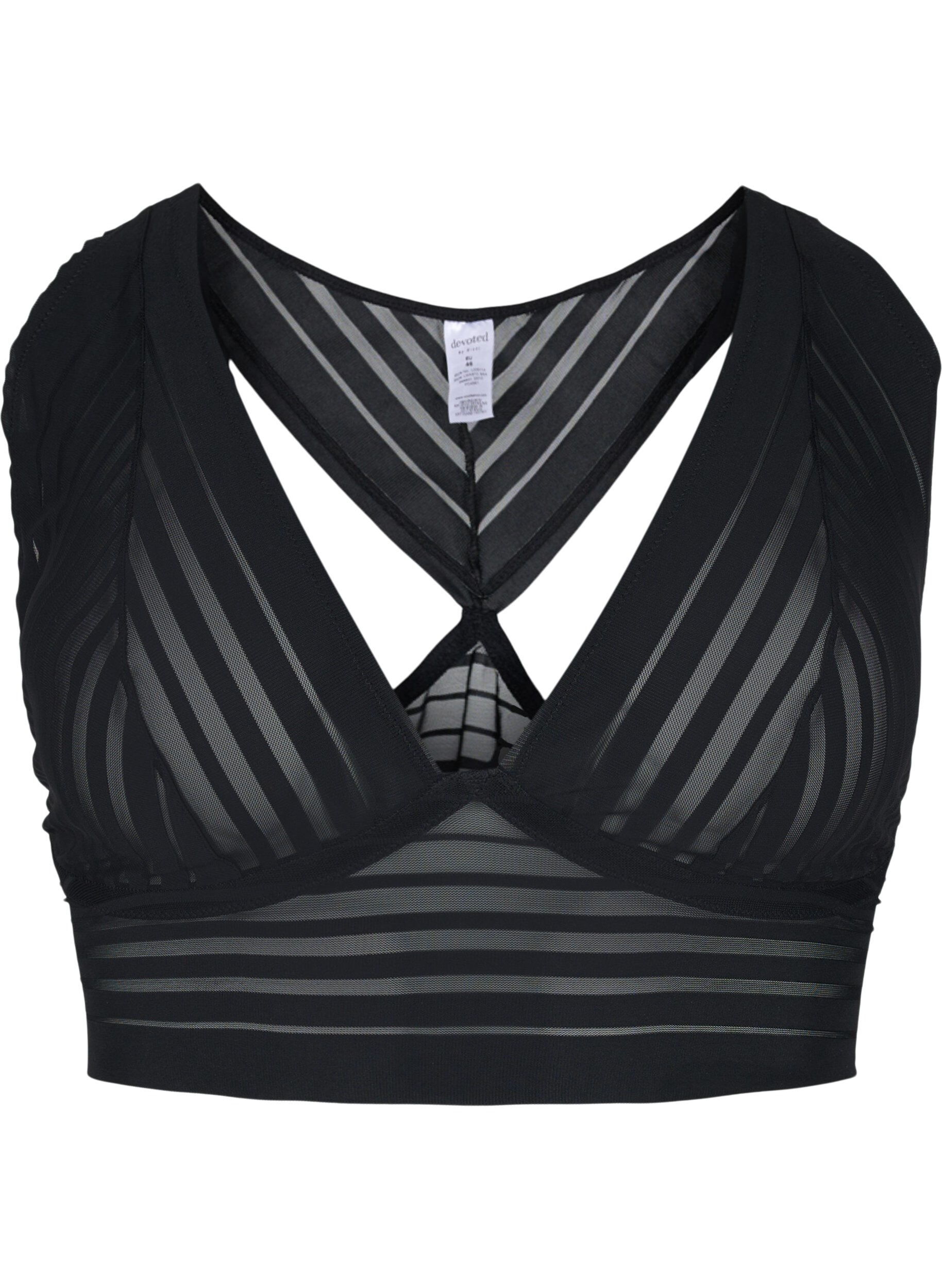 Zizzi Striped mesh bra, Black, Packshot image number 0