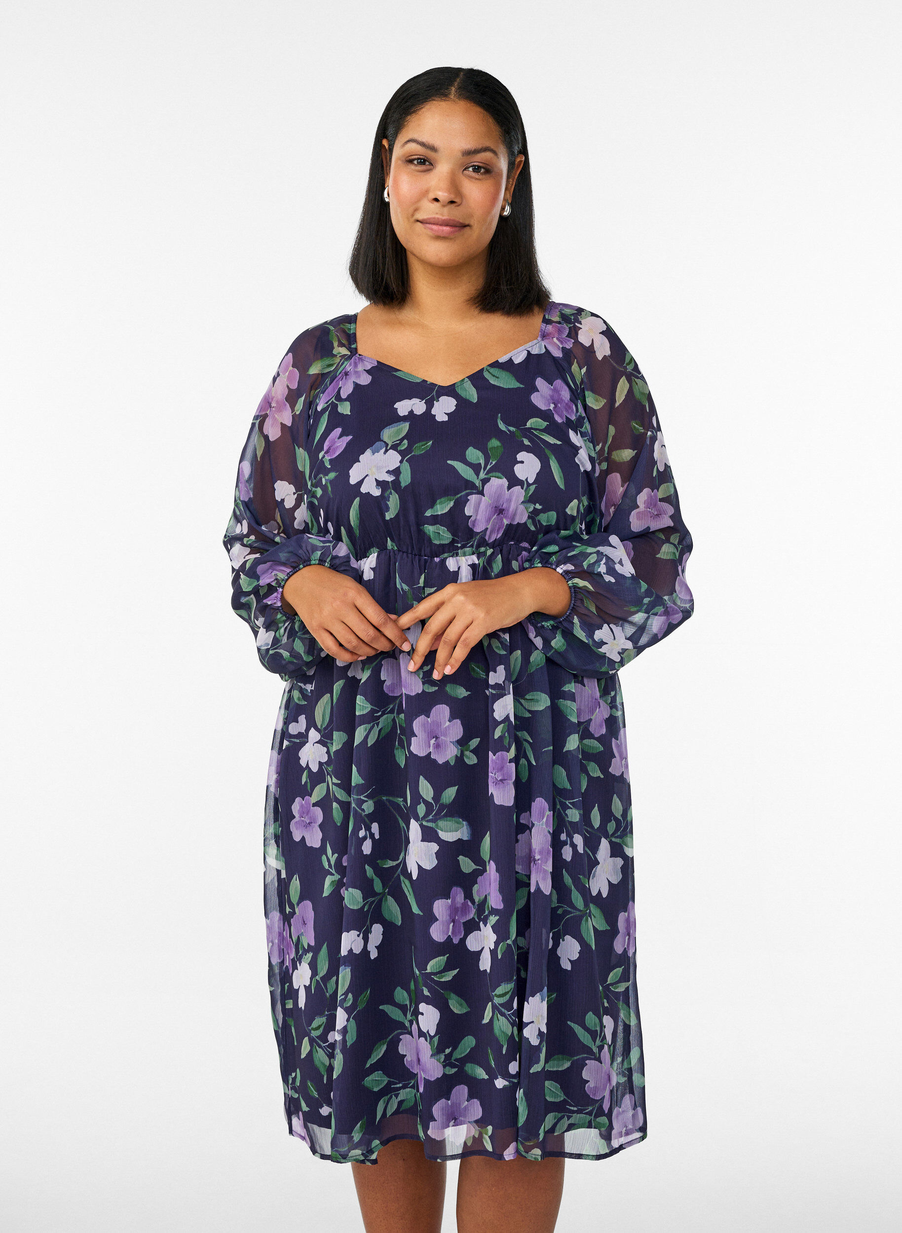 Zizzi Szyfonowa sukienka imprezowa z dlugim rekawem, Niebieskie, Model image number 0