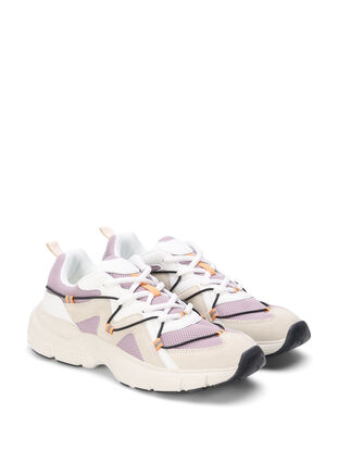 Szerokie sneakersy ze sznurówkami w kontrastowym kolorze, Elderberry, Packshot image number 1