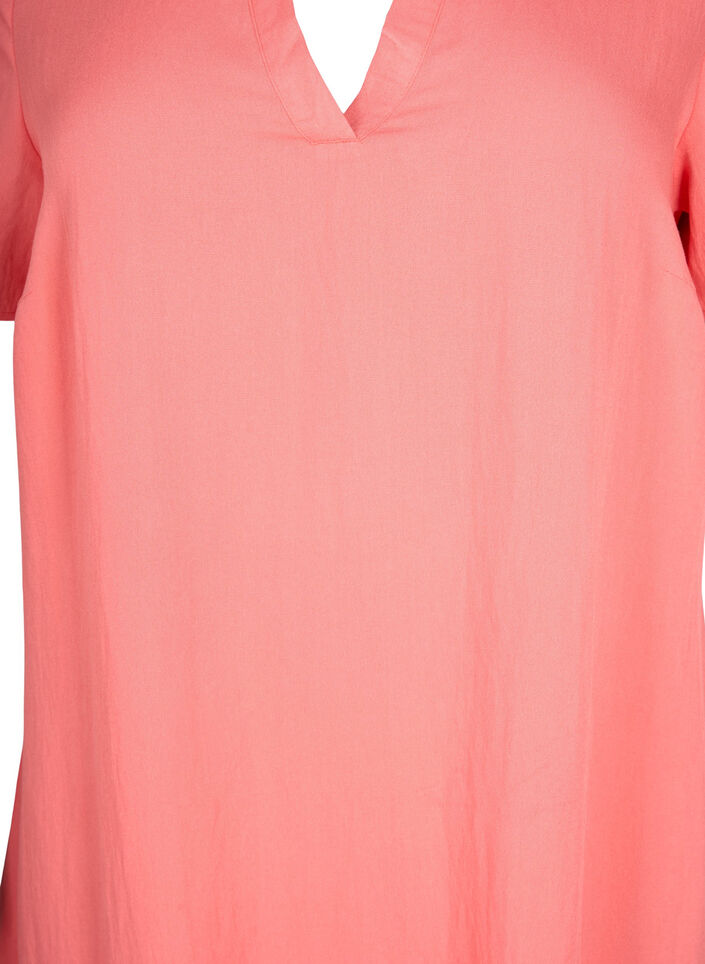 Wiskozowa sukienka z krótkimi rekawami i dekoltem w szpic, Czerwony, Packshot image number 2