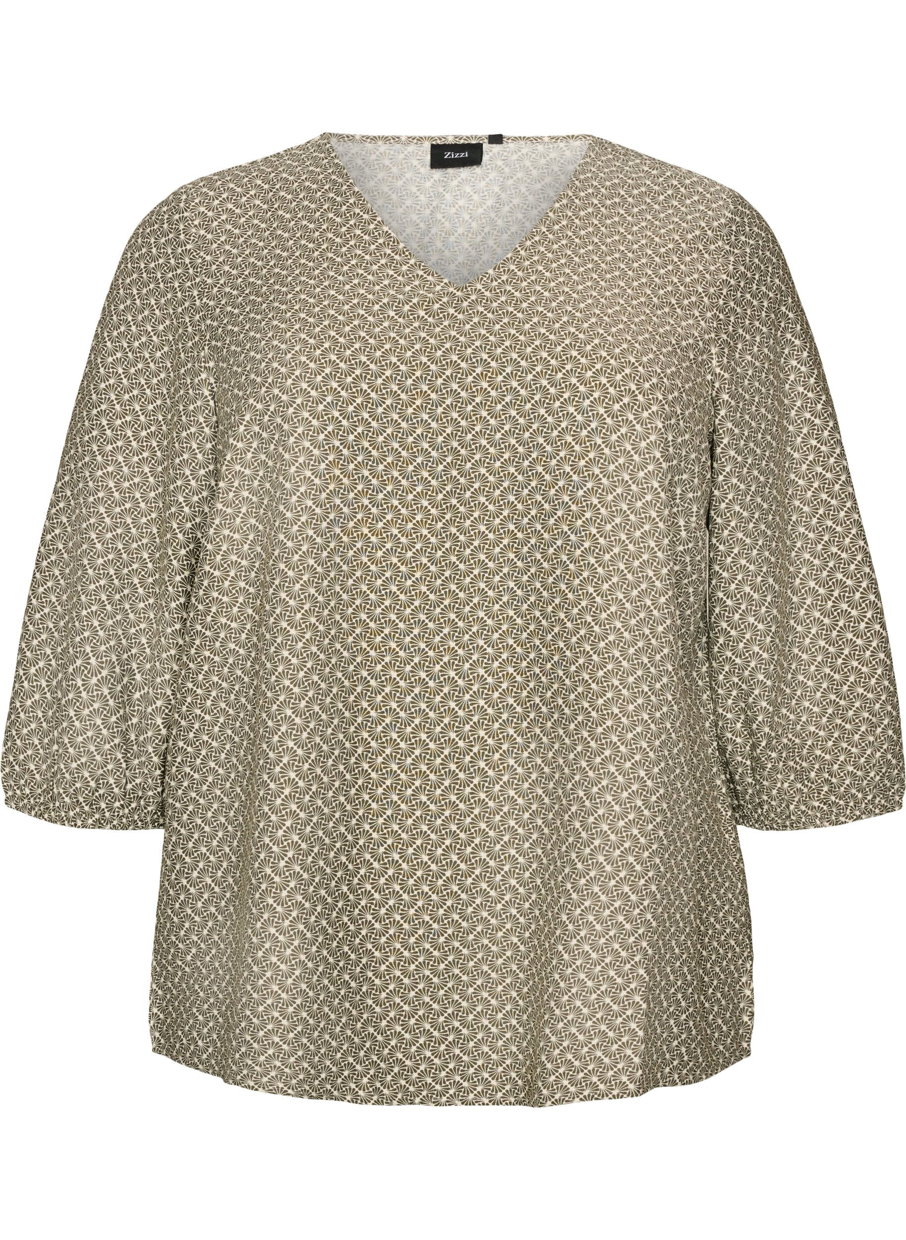 ZizziBluzka z wiskozy w krate z 3/4-sleeves, Zielony, Packshot image number 0