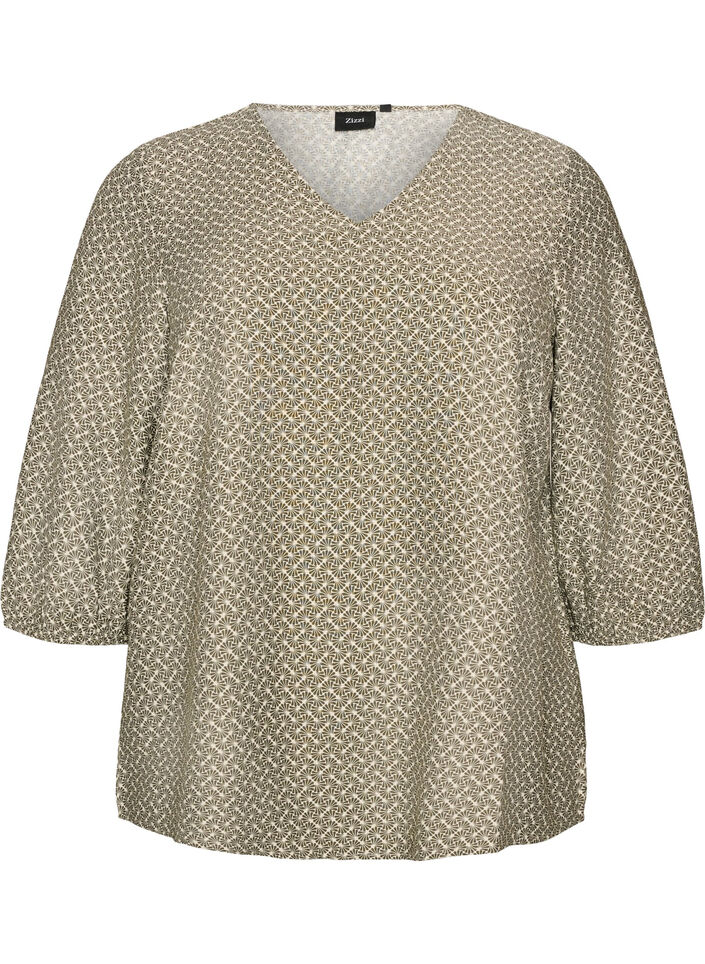 Bluzka z wiskozy w krate z 3/4-sleeves, Zielony, Packshot image number 0