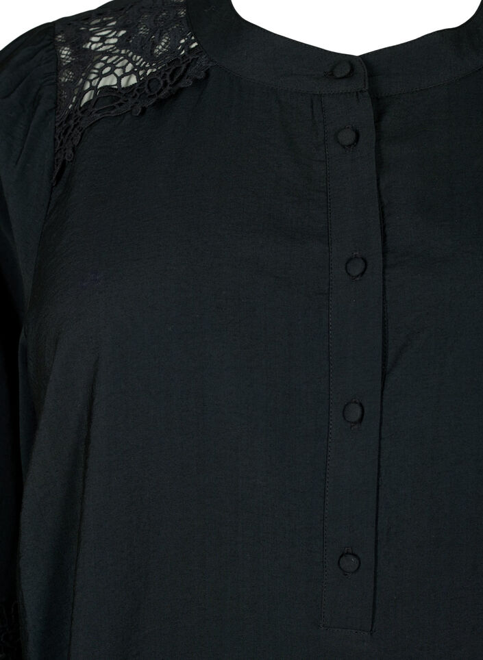 Bluzka z wiskozy z szydelkowanymi detalami, Black, Packshot image number 2