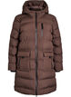 Puchowy plaszcz z kapturem i kieszeniami, Brązowy, Packshot image number 0