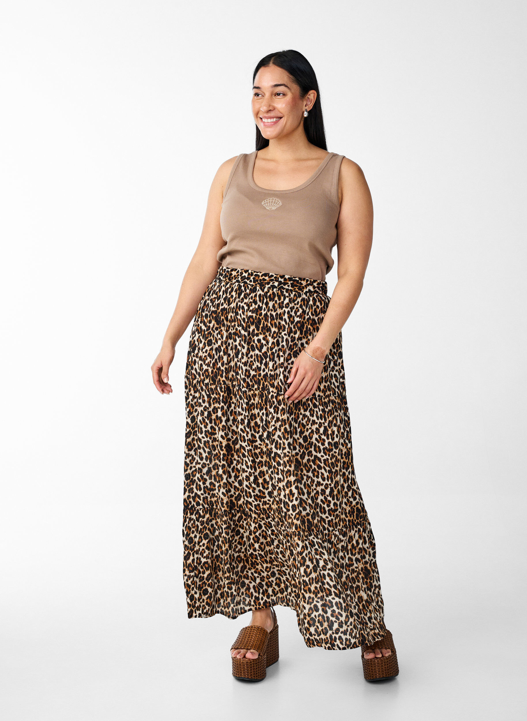 Zizzi Dopasowany top z motywem, Brązowy, Model image number 1