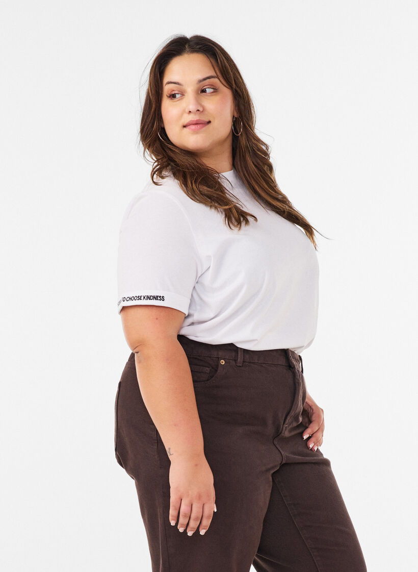 Bawelniany T-shirt z haftowanym napisem, Biały, Model image number 0