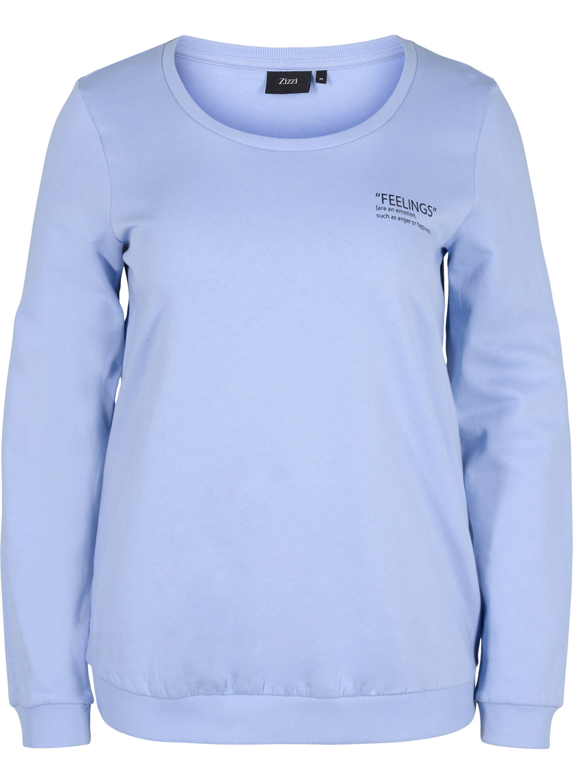 Zizzi Cotton sweatshirt with text print, Blue Heron, Packshot image number 0