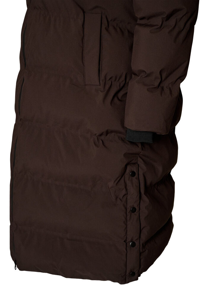 Dlugi, puchowy plaszcz zimowy z kapturem, Brązowy, Packshot image number 3