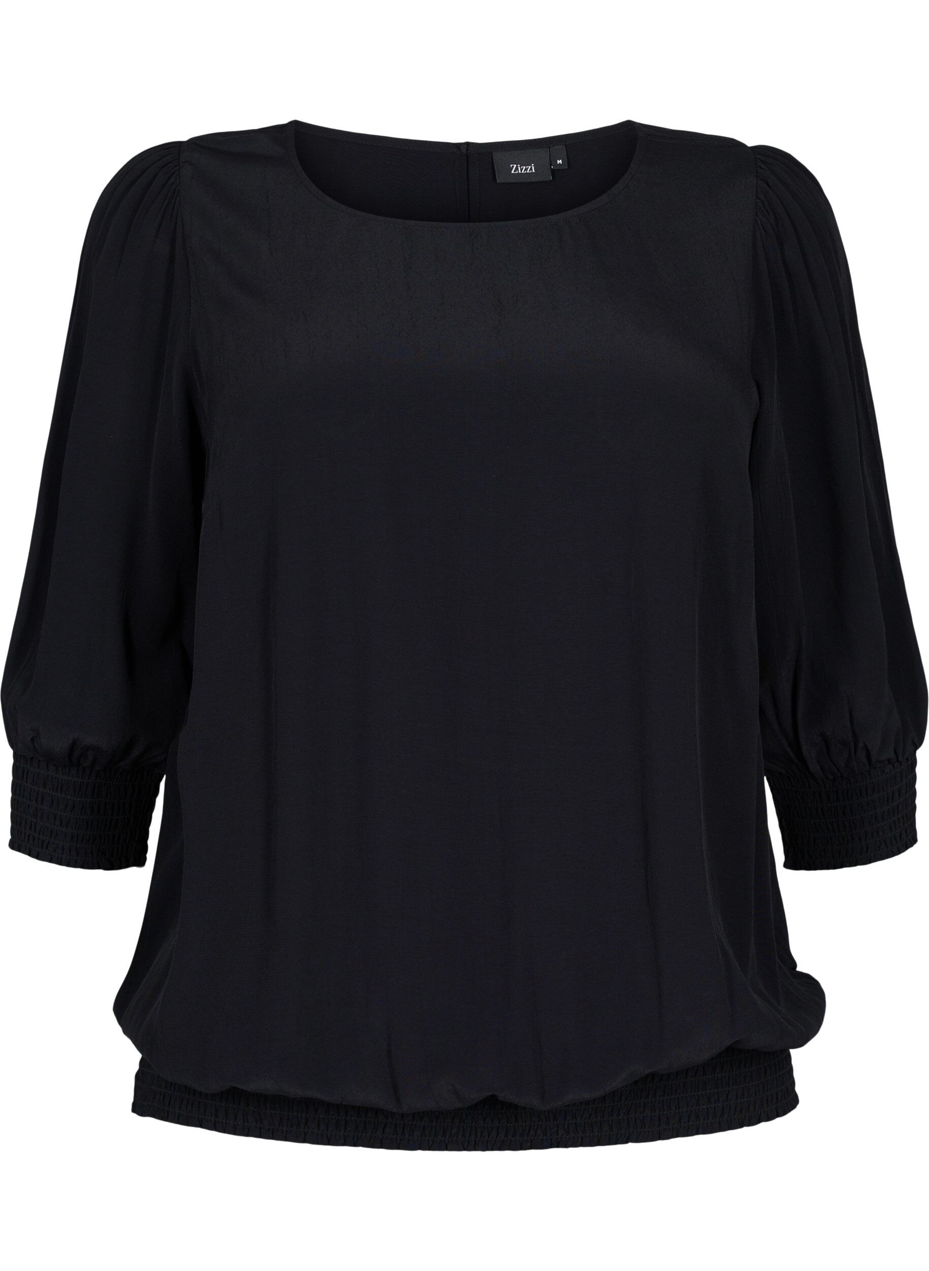 Zizzi Solid-coloured viscose blouse with a balloon effect, Black, Packshot image number 0