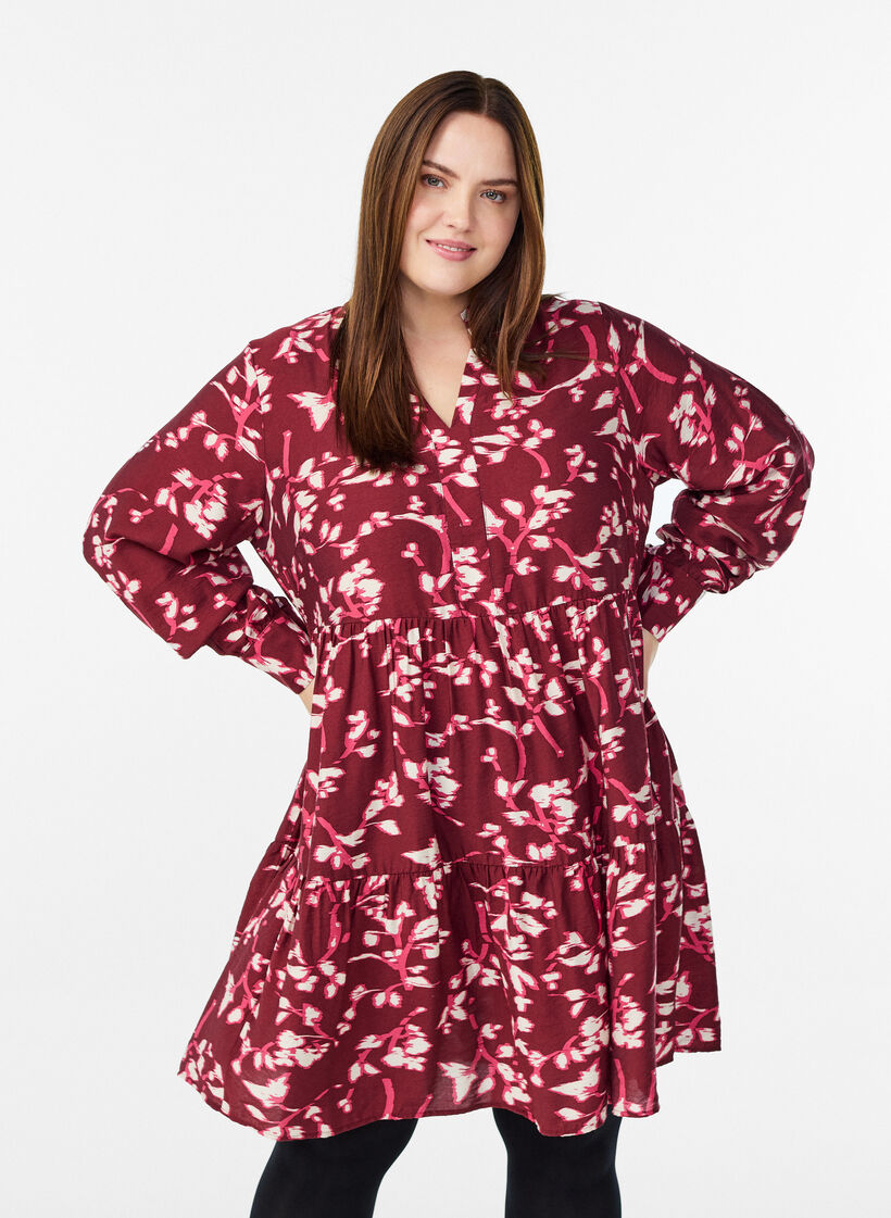 Sukienka w kroju A z falbanka na kolnierzu, Czerwony, Model image number 0