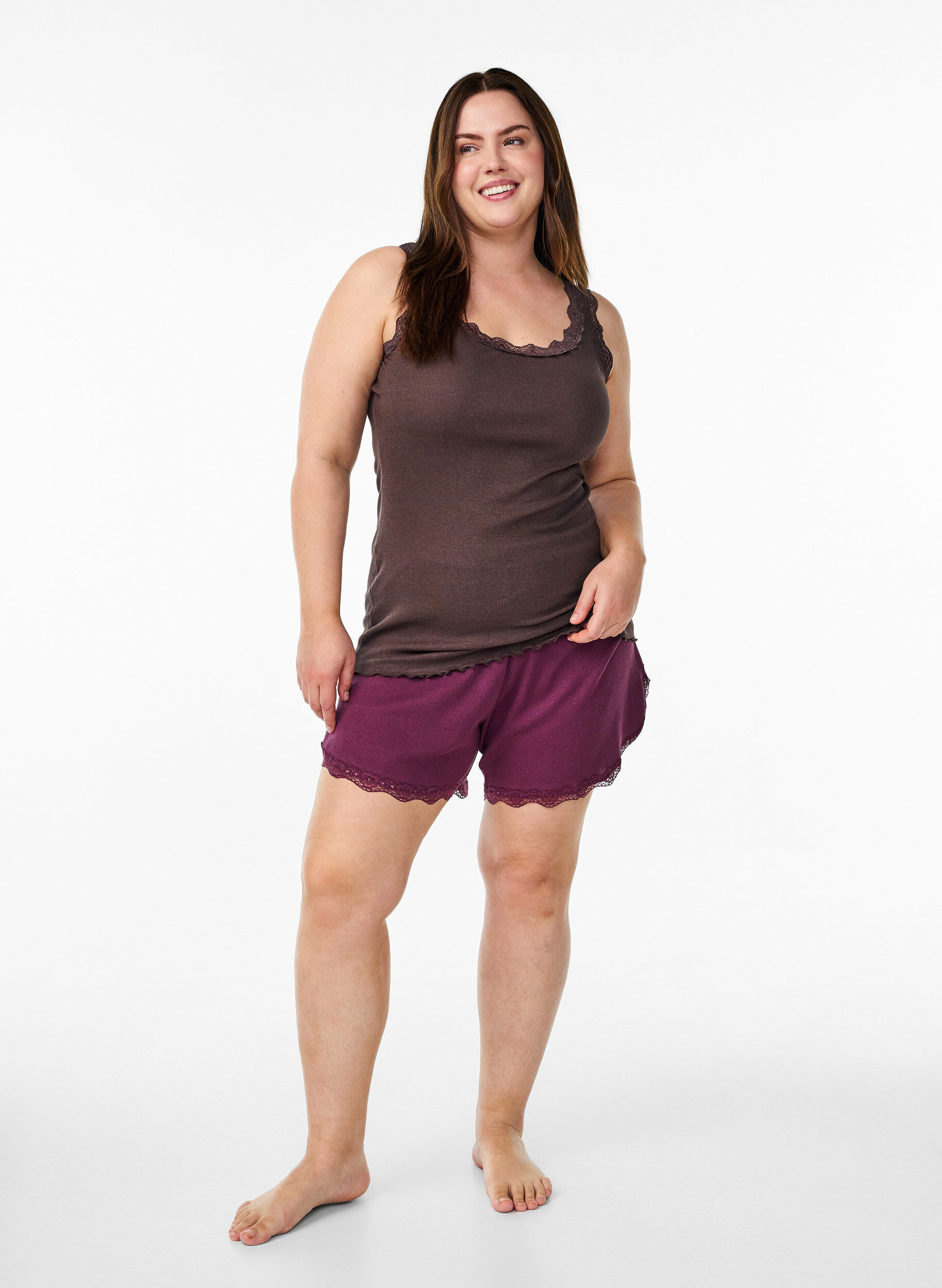 Zizzi Top z koronkowym wykonczeniem, Brązowy, Model image number 1