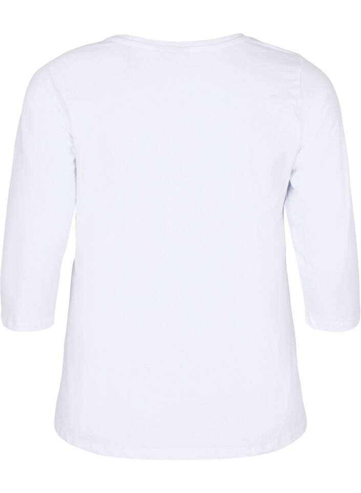 Bawelniana koszulka typu basic z rekawami 3/4, Biały, Packshot image number 1
