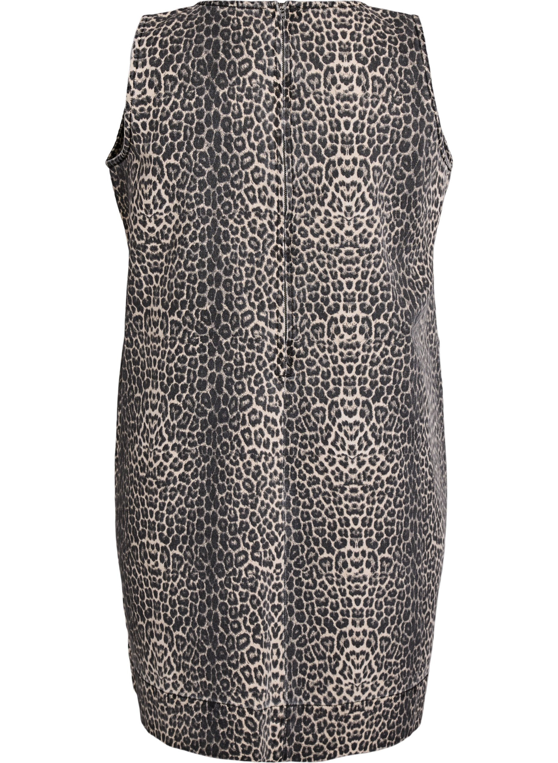 Zizzi Kr&oacute;tka dzinsowa sukienka bez rekaw&oacute;w w panterke, Brązowy, Packshot image number 1