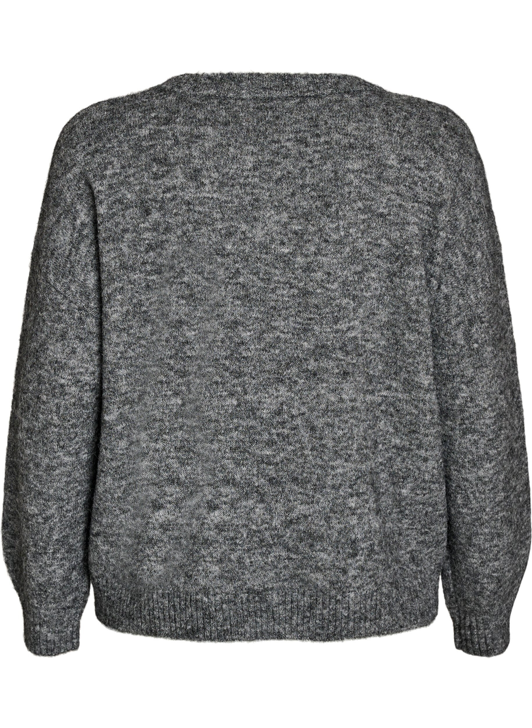 ZizziSweter z aplikacja kwiatowa, Szary, Packshot image number 1