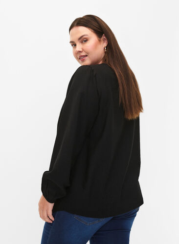 Bluzka z wiskozy z szydelkowym detalem, Black, Model image number 1