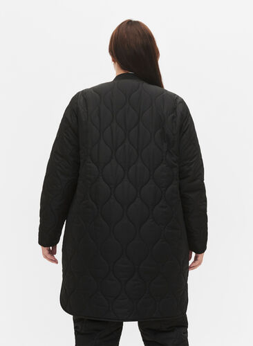 Dluga pikowana kurtka z kieszeniami i suwakiem, Black, Model image number 1