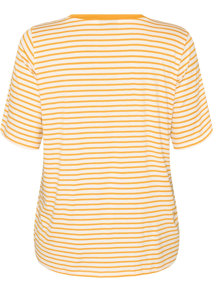 Koszulka z TENCEL&trade; Lyocell i paskami, Ż&oacute;łty, Packshot image number 1