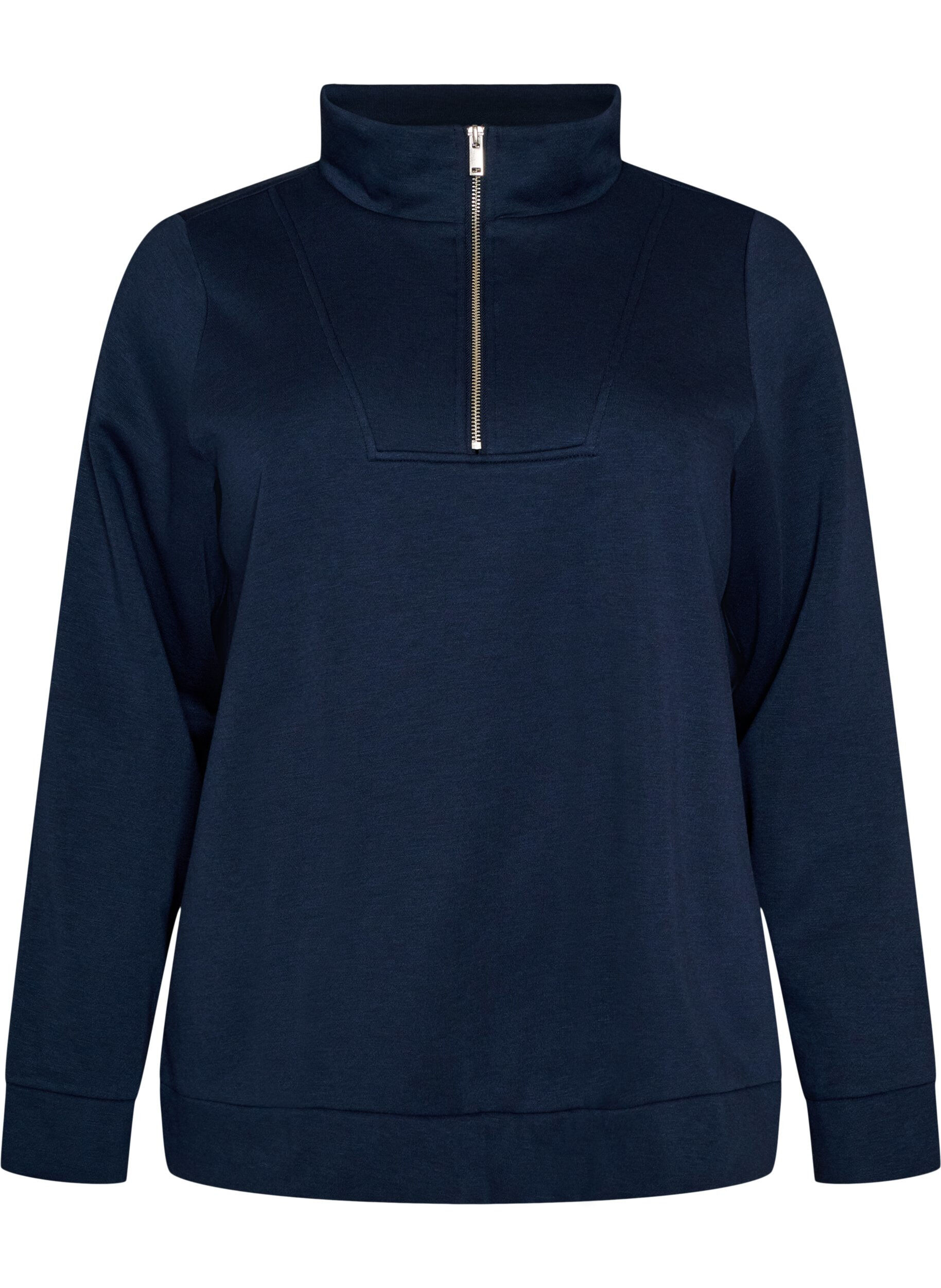 ZizziBluza z wysokim kolnierzem i zamkiem, Niebieskie, Packshot image number 0