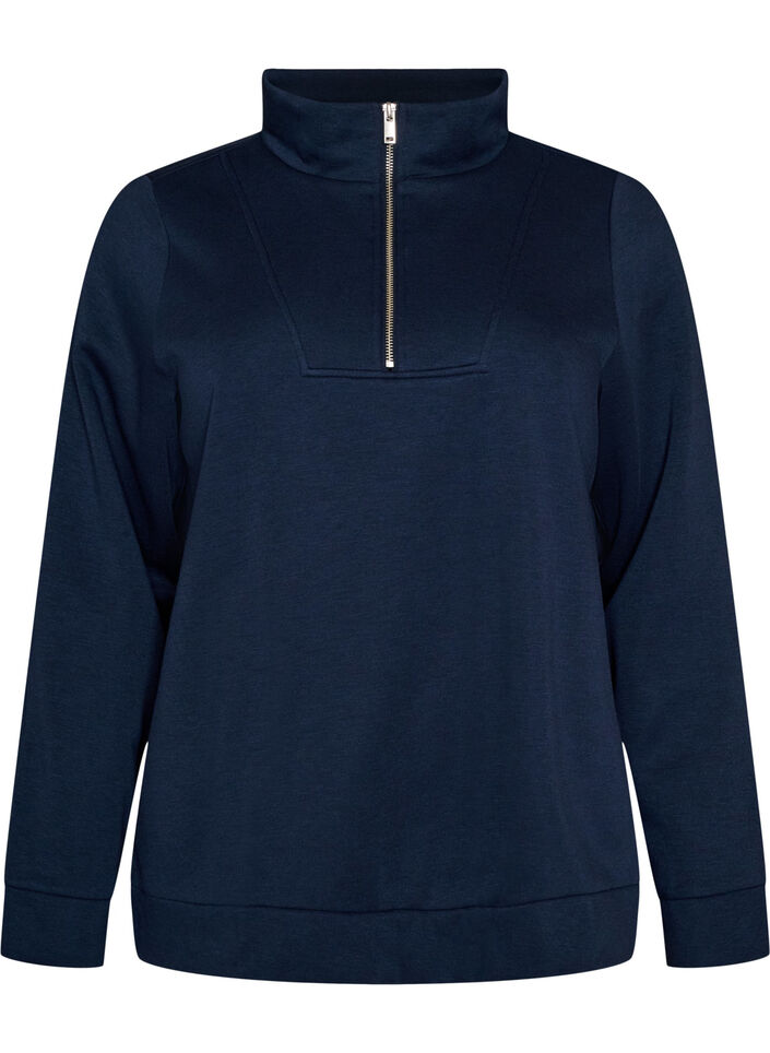Bluza z wysokim kolnierzem i zamkiem, Niebieskie, Packshot image number 0