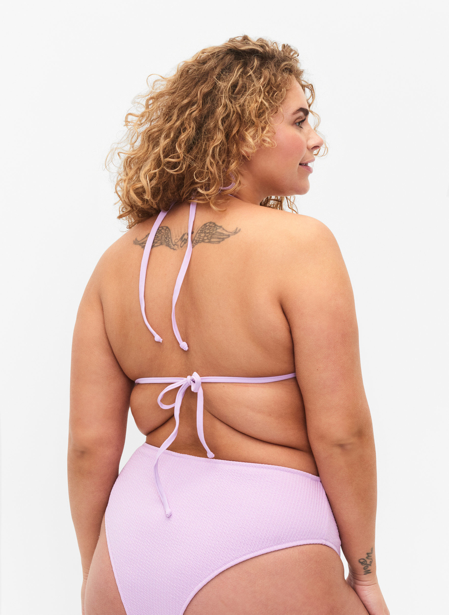 Zizzi Biustonosz tr&oacute;jkatny od bikini z krepa, Fioletowy, Model image number 1