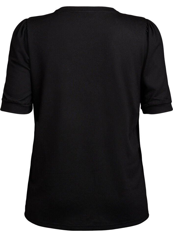 Bluzka z guzikami i krótkimi bufiastymi rekawami, Czarne, Packshot image number 1