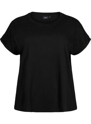 Luzna koszulka z angielskim haftem, Black, Packshot image number 0