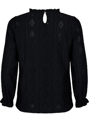 Bluzka w jednolitym kolorze z falbanami i wzorem, Black, Packshot image number 1