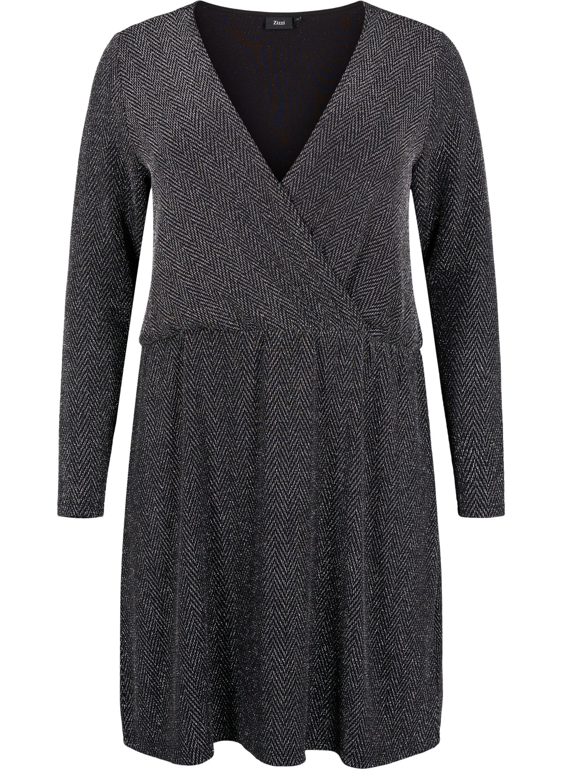 Zizzi Blyszczaca sukienka w zygzaki, Silver ZigZagShimmer, Packshot image number 0