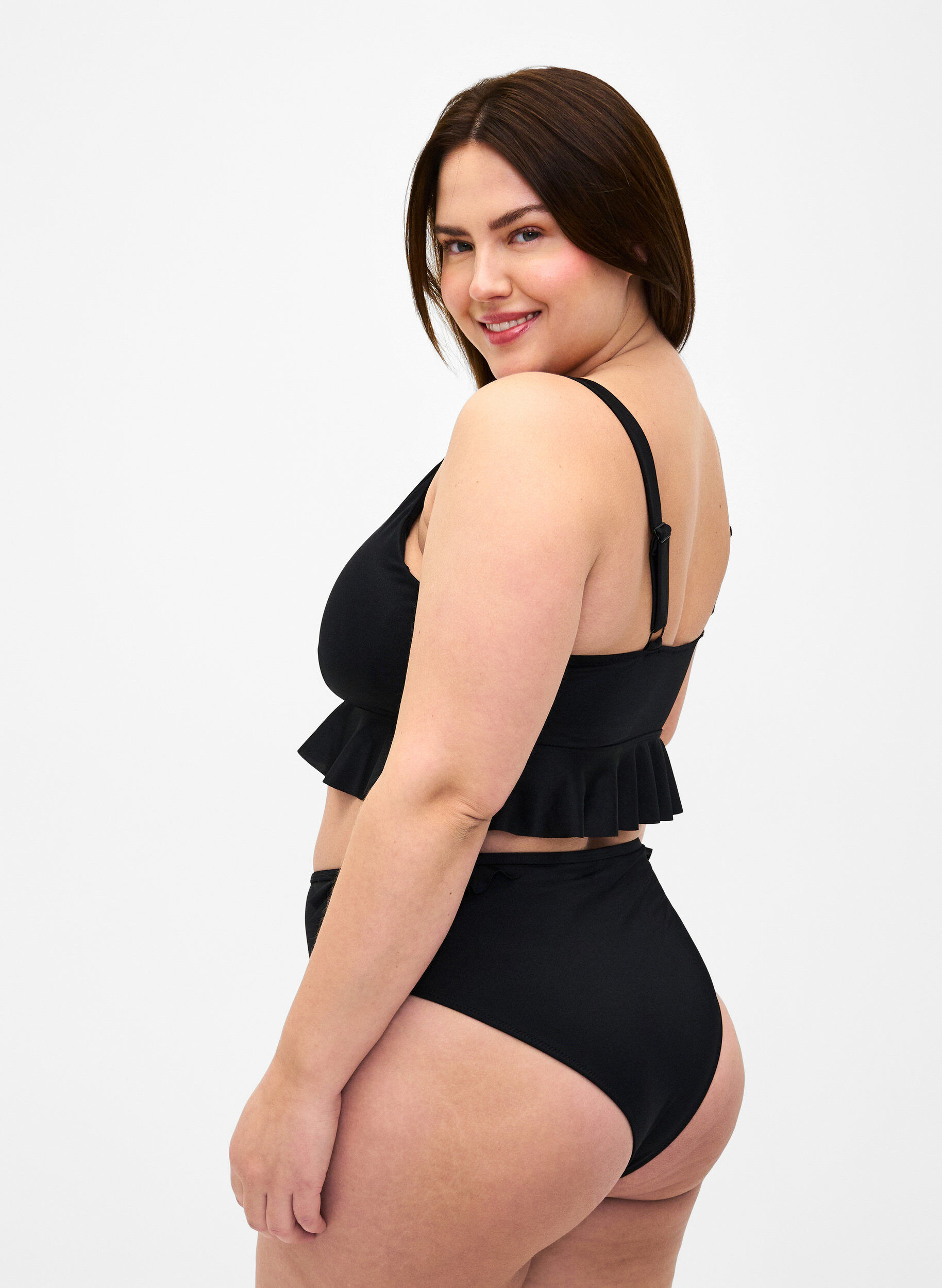 Zizzi Majtki bikini z falbankami, Czarne, Model image number 1