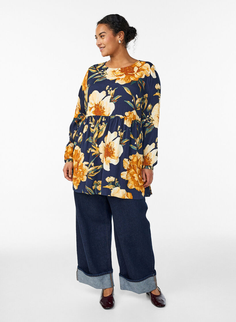 Tunika z dlugim rekawem i szwem, Niebieskie, Model image number 1