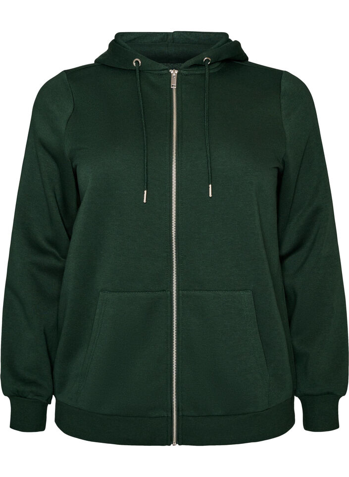 Bluza z kapturem, zamkiem blyskawicznym i kieszeniami, Zielony, Packshot image number 0