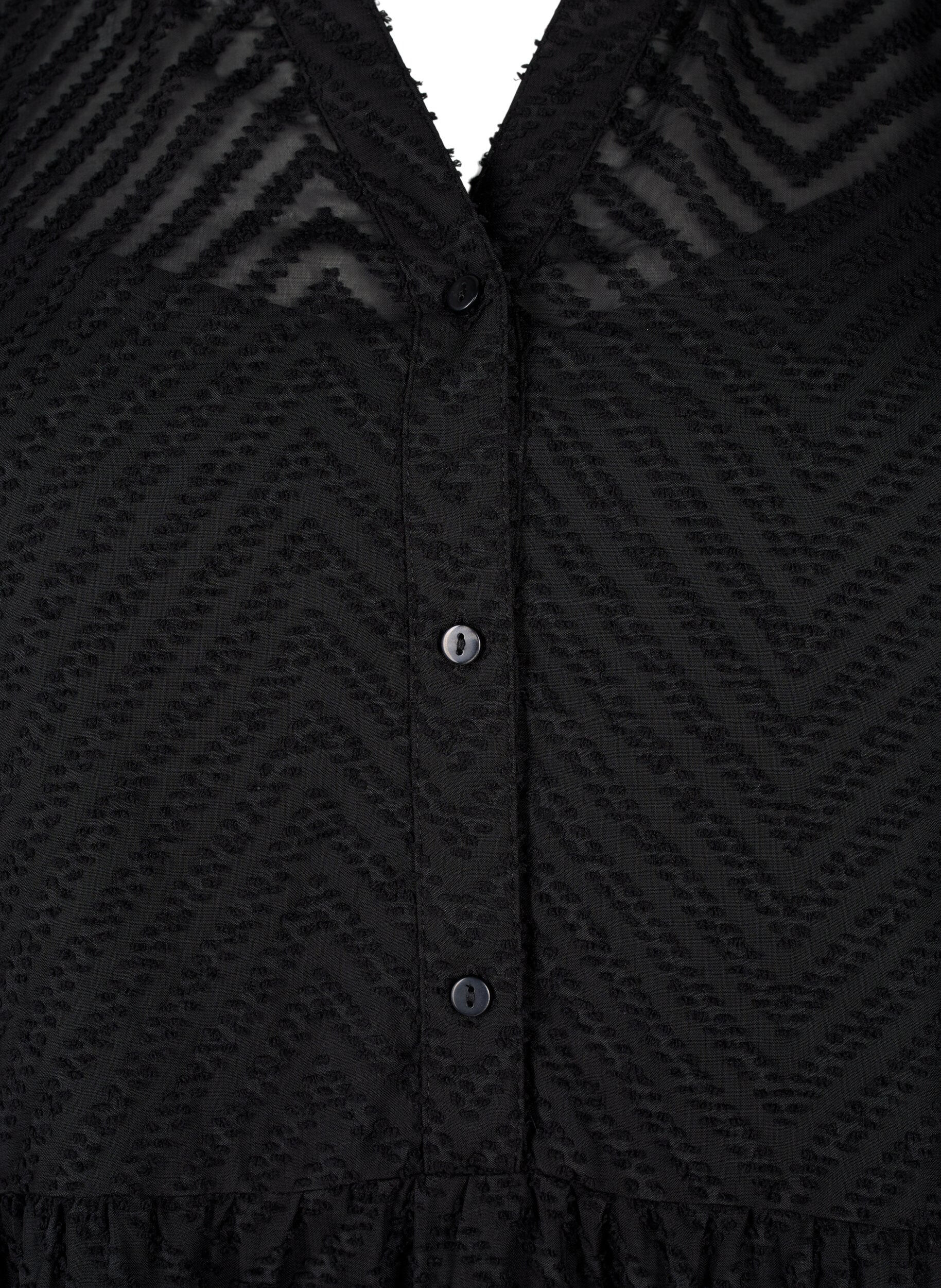 Zizzi Kr&oacute;tka sukienka z faktura i falbaniastym kolnierzykiem, Black, Packshot image number 2